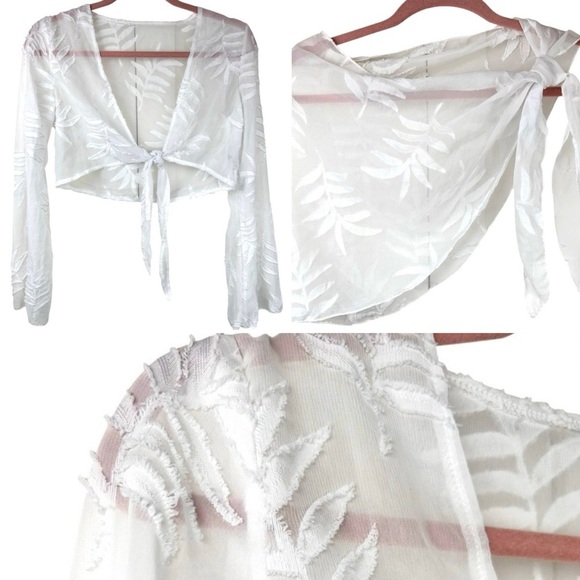 Pool Beach 2-piece sheer white coverup, S, crop top with tie & sarong, Vacation - Picture 1 of 9